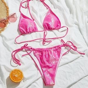 hot pink snake skin bikini halter